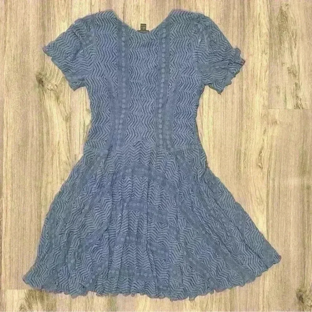 Rabbit Rabbit Rabbit Blue Lace Short Sleeve V Neck A Line Mini Dress Size 8